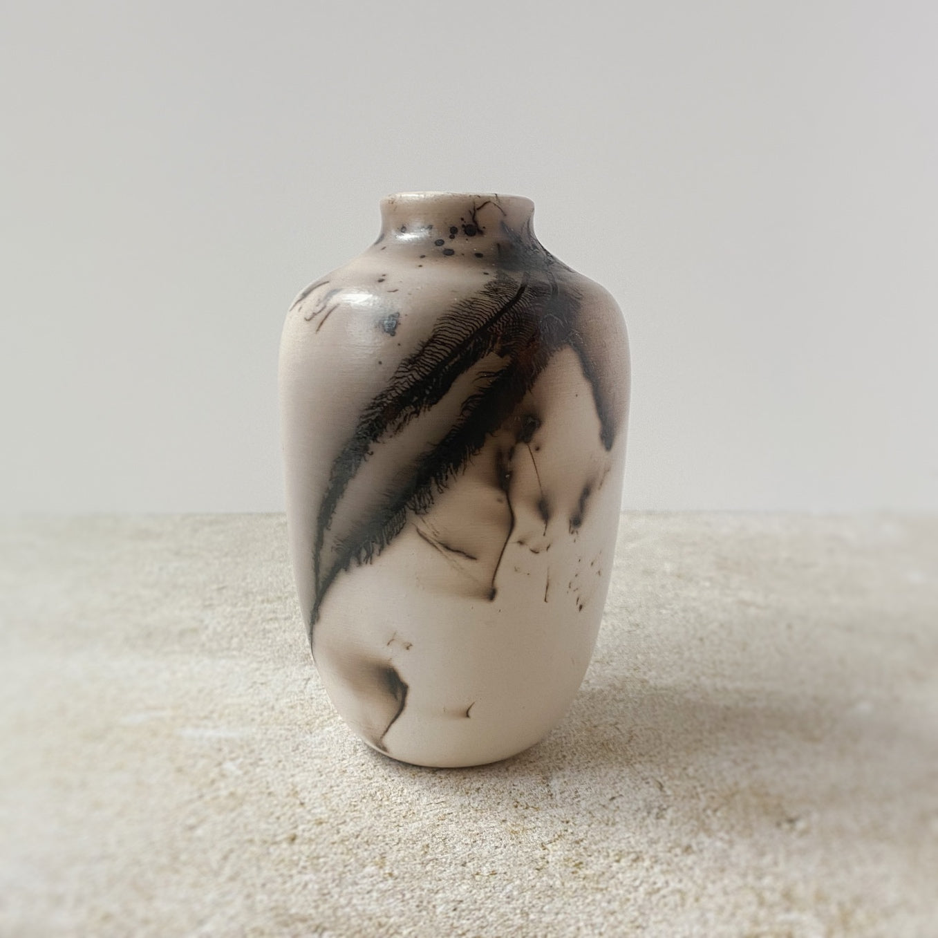 Horse Hair and Feather Raku Vase II
